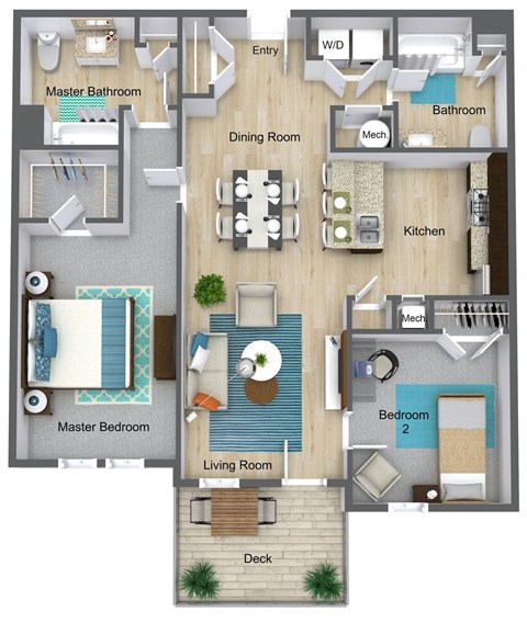 Floor plan for 2 beds, 2 baths, 1080 sqft
